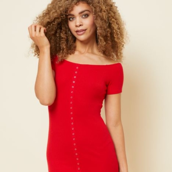 Brand New Red Ribbed Knit Snap Placket Dress👗👗👗 - Picture 3 of 3